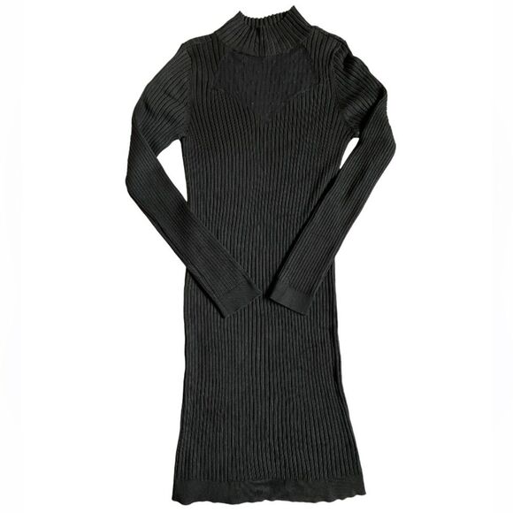 Society Ribbed Midi Dress Size L Sheer Detail Mock Neck Long Sleeve Goth Witchy - Picture 1 of 12